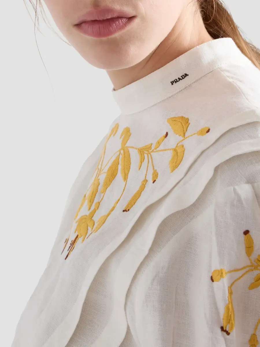 Prada Women's Embroidered Slubbed Fabric Top | Thumbnail 6 Prada Women's Embroidered Slubbed Fabric Top | Thumbnail 6