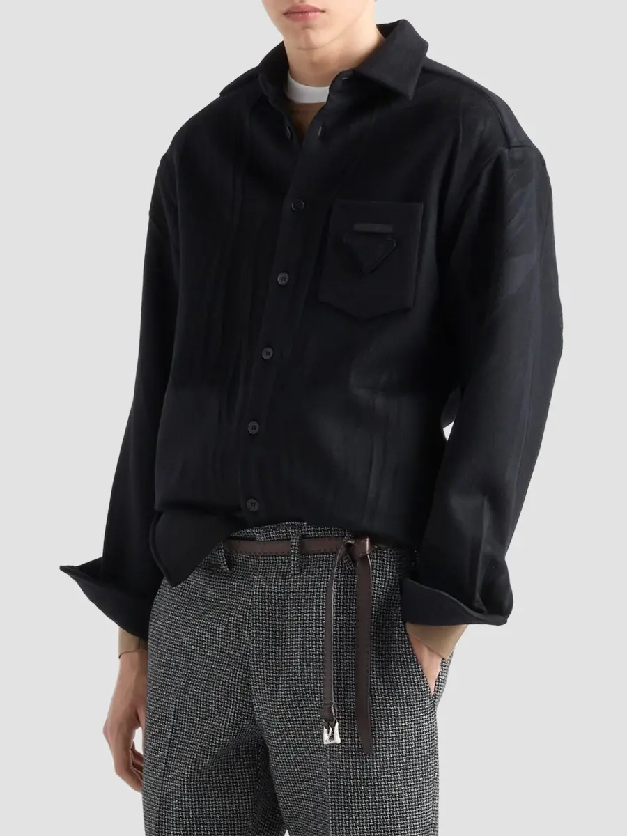 Prada Men's Wool and Cashmere Shirt - Black | Thumbnail 3