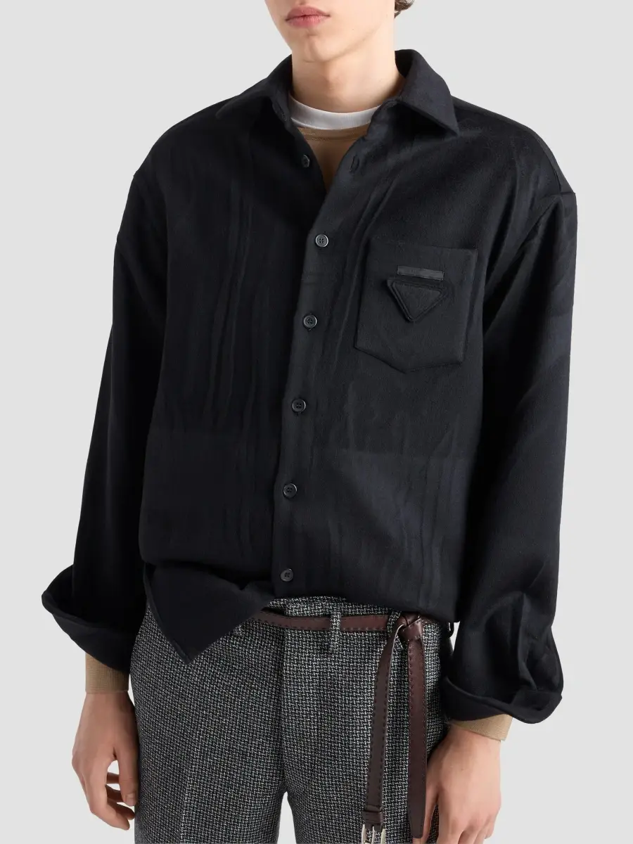 Prada Men's Wool and Cashmere Shirt - Black | Thumbnail 4