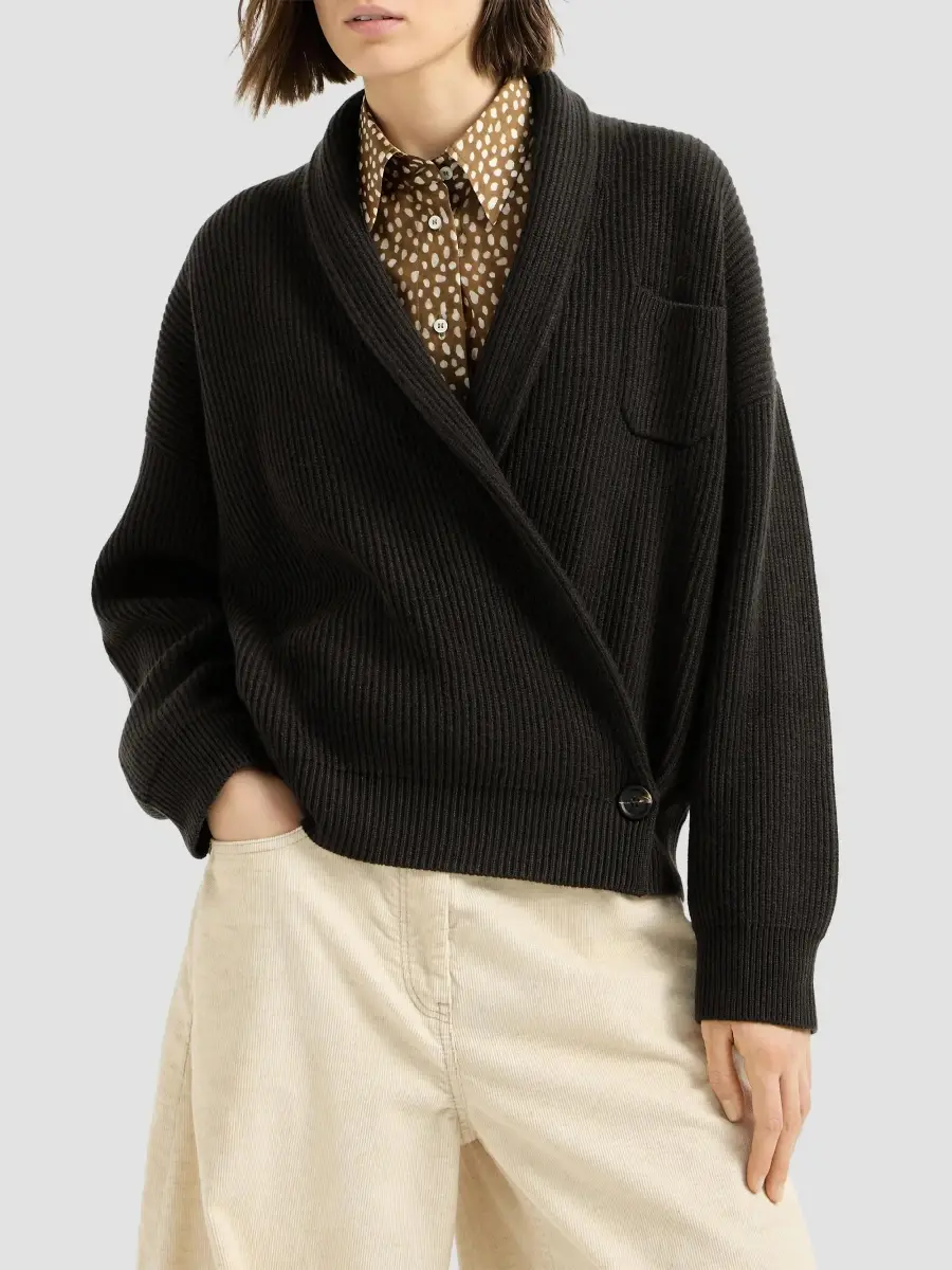Brunello Cucinelli Women's Cashmere English Rib Cardigan | Thumbnail 2 Brunello Cucinelli Women's Cashmere English Rib Cardigan | Thumbnail 2