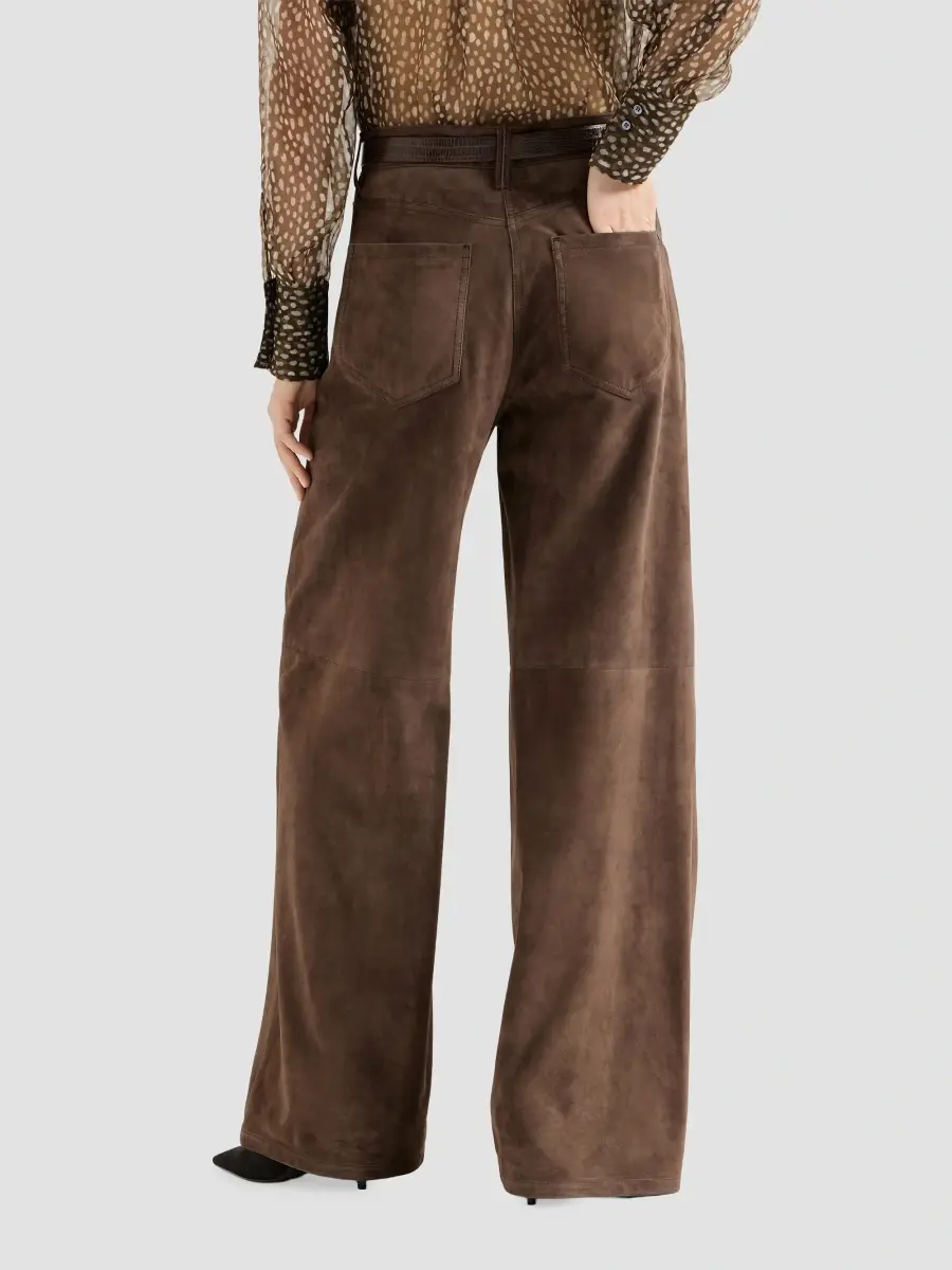 Brunello Cucinelli Women's Suede Baggy Trousers with Monili - Rust Brown | Thumbnail 3 Brunello Cucinelli Women's Suede Baggy Trousers with Monili - Rust Brown | Thumbnail 3