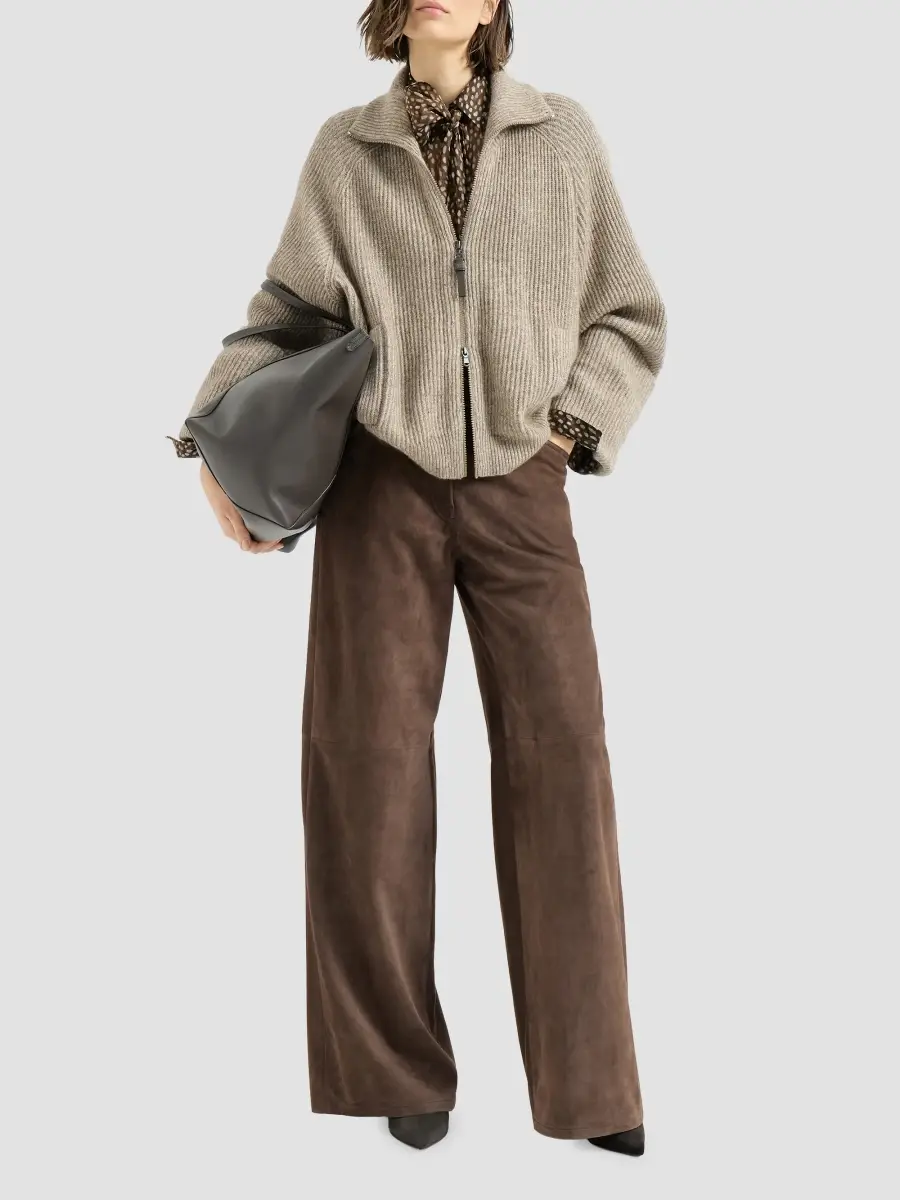 Brunello Cucinelli Women's Suede Baggy Trousers with Monili - Rust Brown | Thumbnail 6 Brunello Cucinelli Women's Suede Baggy Trousers with Monili - Rust Brown | Thumbnail 6