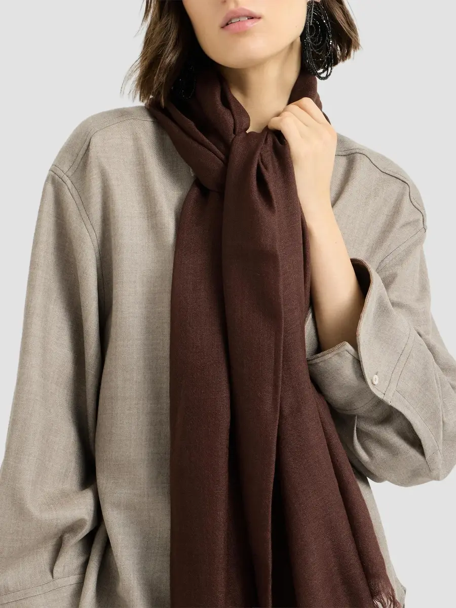 Brunello Cucinelli Women's Cashmere and Silk Scarf - Pine Cone Brown | Thumbnail 2 Brunello Cucinelli Women's Cashmere and Silk Scarf - Pine Cone Brown | Thumbnail 2