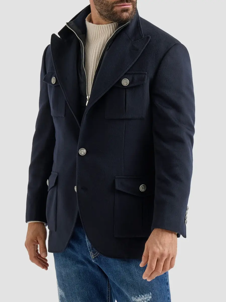 Brunello Cucinelli Men's Virgin Wool Beaver Cloth Outerwear Blazer with Thermore-Padded Detachable Vest | Thumbnail 2 Brunello Cucinelli Men's Virgin Wool Beaver Cloth Outerwear Blazer with Thermore-Padded Detachable Vest | Thumbnail 2