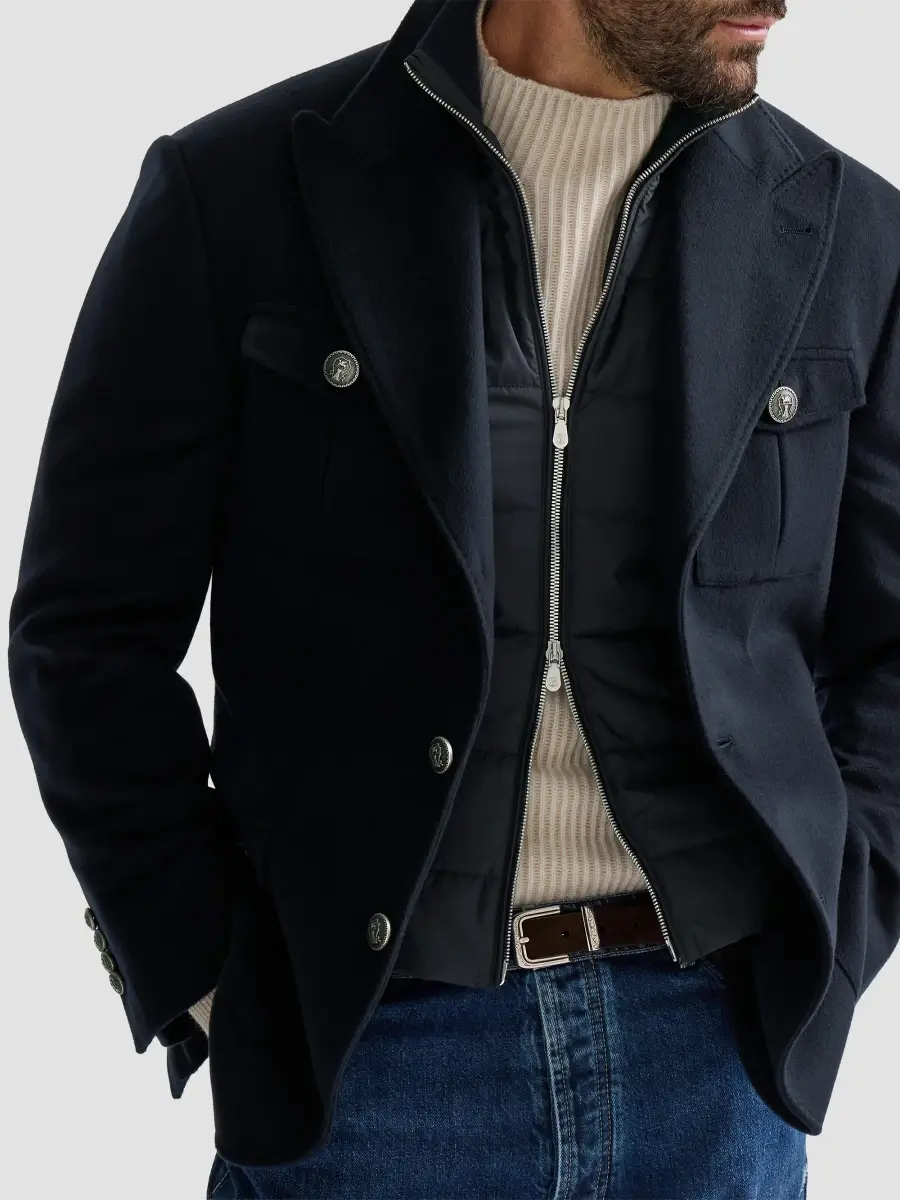 Brunello Cucinelli Men's Virgin Wool Beaver Cloth Outerwear Blazer with Thermore-Padded Detachable Vest | Thumbnail 4 Brunello Cucinelli Men's Virgin Wool Beaver Cloth Outerwear Blazer with Thermore-Padded Detachable Vest | Thumbnail 4