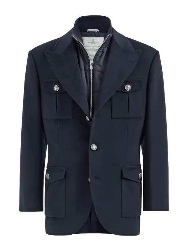 Brunello Cucinelli Men's Virgin Wool Beaver Cloth Outerwear Blazer with Thermore-Padded Detachable Vest