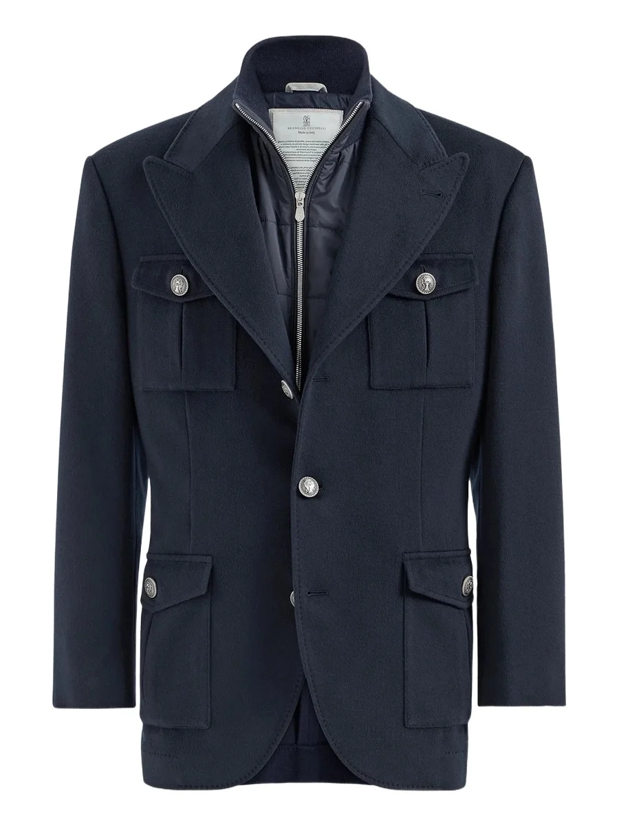 Brunello Cucinelli Men's Virgin Wool Beaver Cloth Outerwear Blazer with Thermore-Padded Detachable Vest