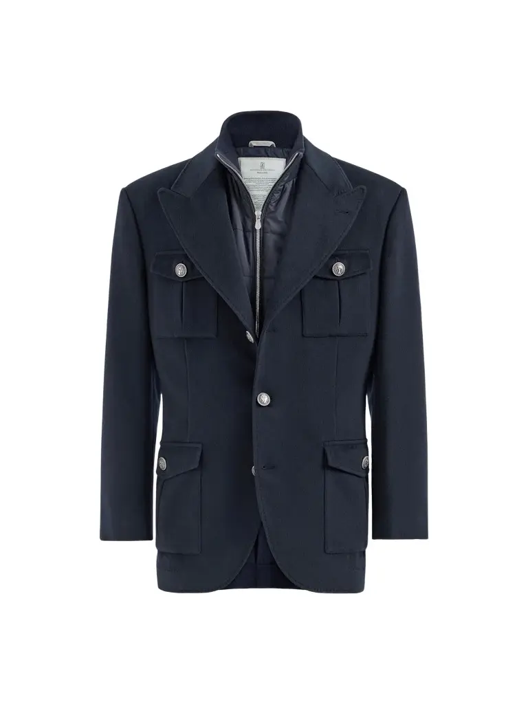 Brunello Cucinelli Men's Virgin Wool Beaver Cloth Outerwear Blazer with Thermore-Padded Detachable Vest