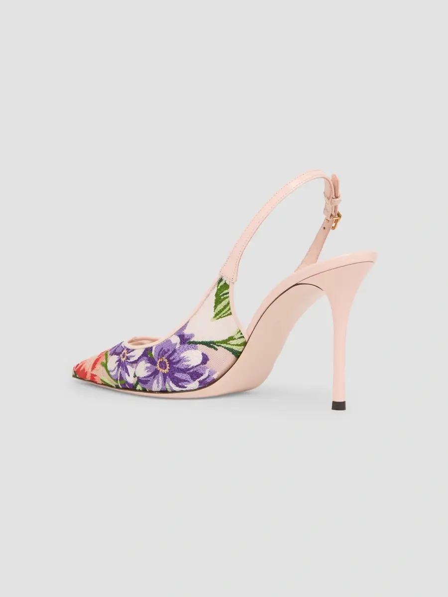 Dolce & Gabbana Women's 90MM Floral Embroidered Slingback Pumps | Thumbnail 4