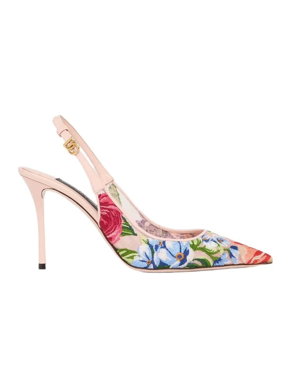 Dolce & Gabbana Women's 90MM Floral Embroidered Slingback Pumps