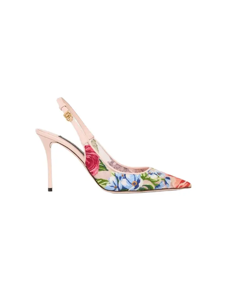 Women's 90MM Floral Embroidered Slingback Pumps
