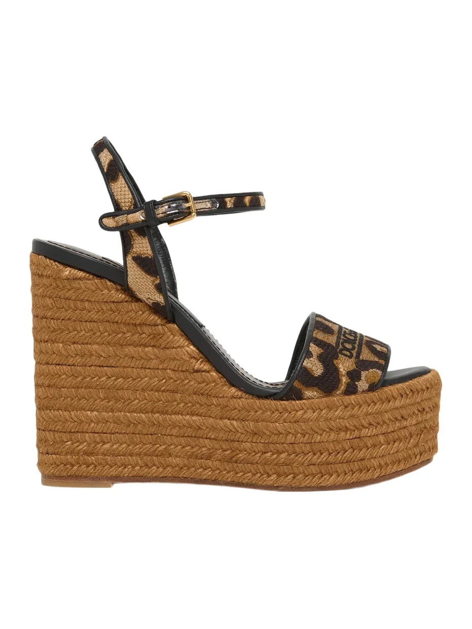 Dolce & Gabbana Women's 90MM Leopard Print Espadrille Wedge Sandals