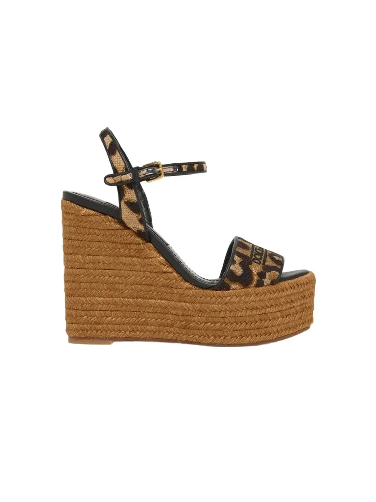 Women's 90MM Leopard Print Espadrille Wedge Sandals Women's 90MM Leopard Print Espadrille Wedge Sandals