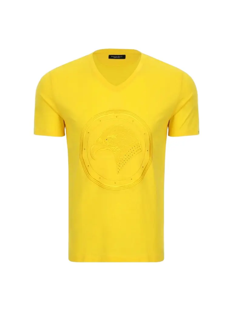 Stefano Ricci Men's Studded Embroidered Eagle V-Neck T-Shirt