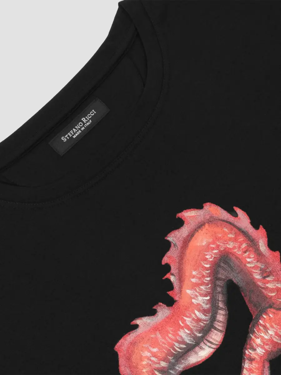 Stefano Ricci Men's Embroidered Coiled Dragon T-Shirt | Thumbnail 2 Stefano Ricci Men's Embroidered Coiled Dragon T-Shirt | Thumbnail 2