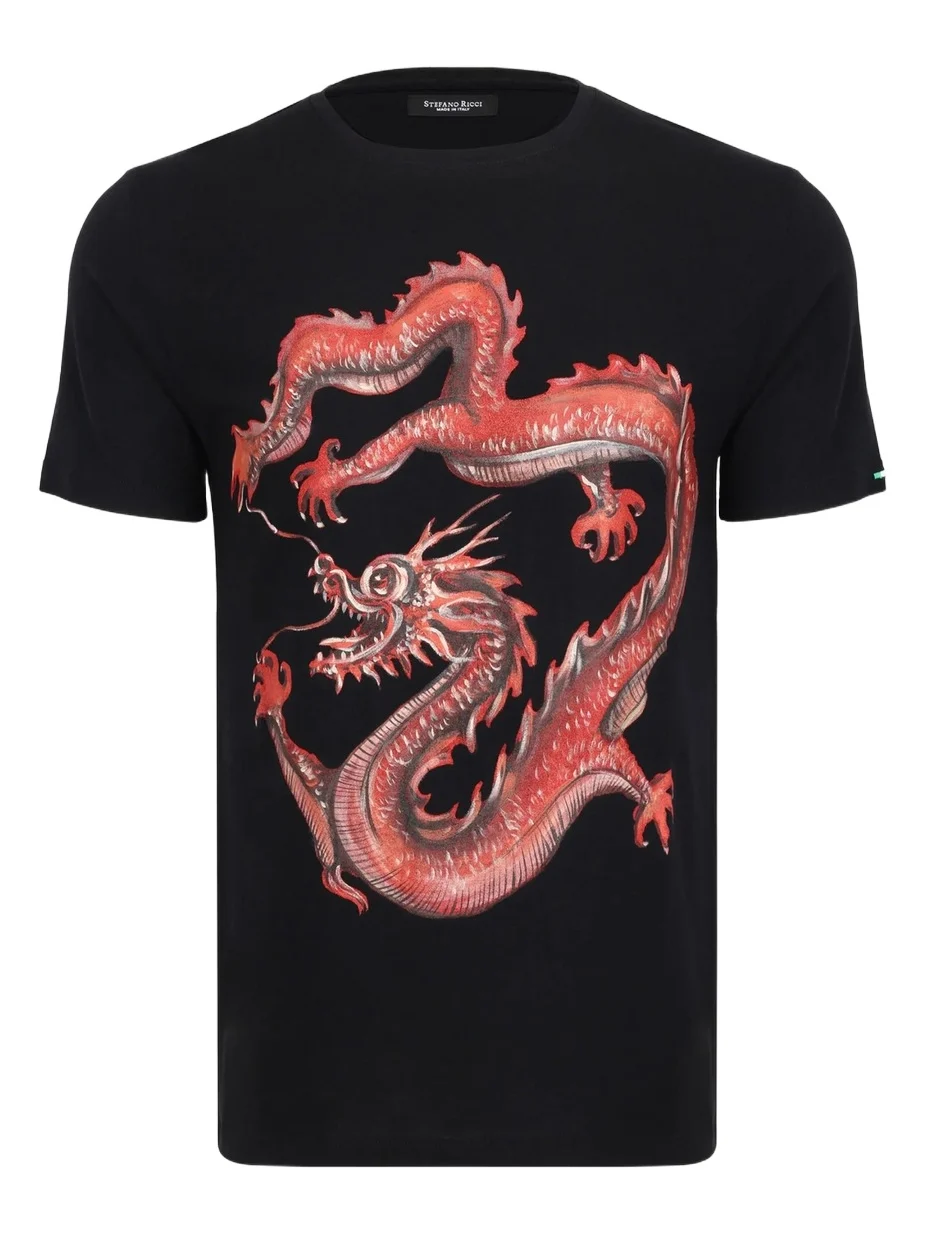 Stefano Ricci Men's Embroidered Coiled Dragon T-Shirt