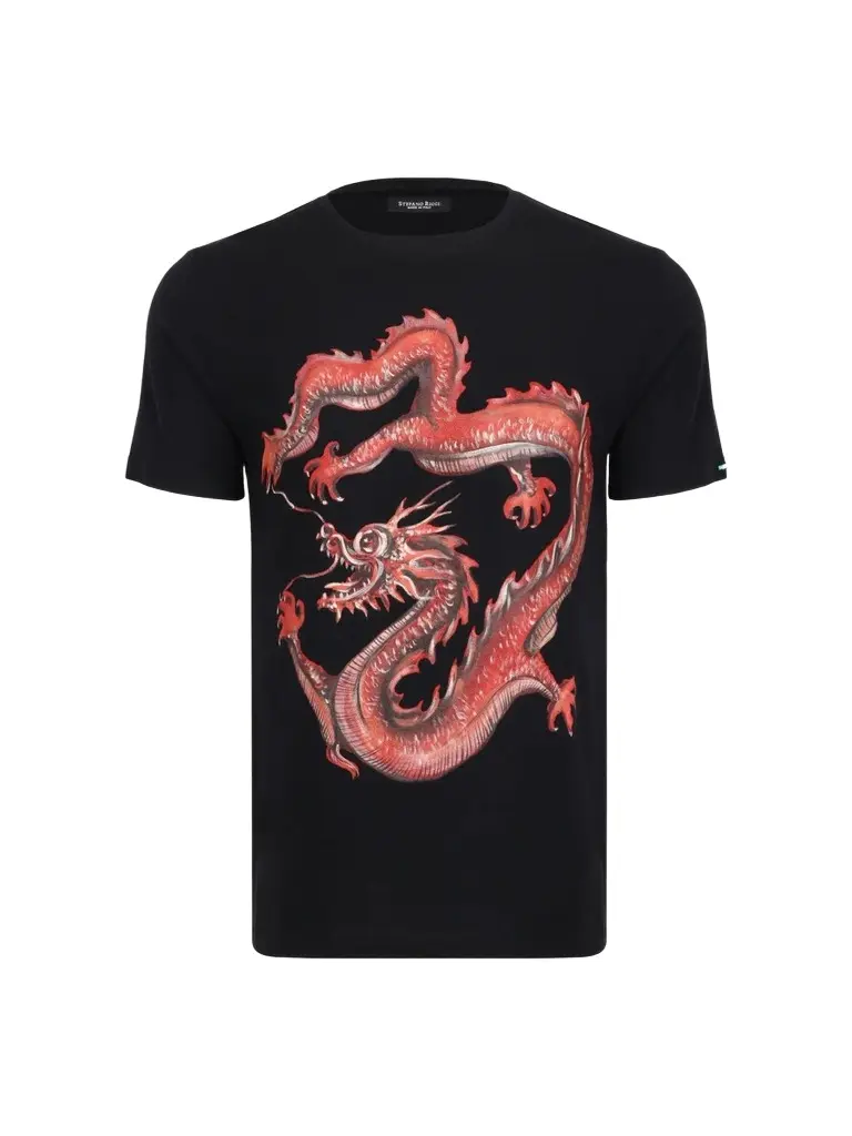Men's Embroidered Coiled Dragon T-Shirt Men's Embroidered Coiled Dragon T-Shirt