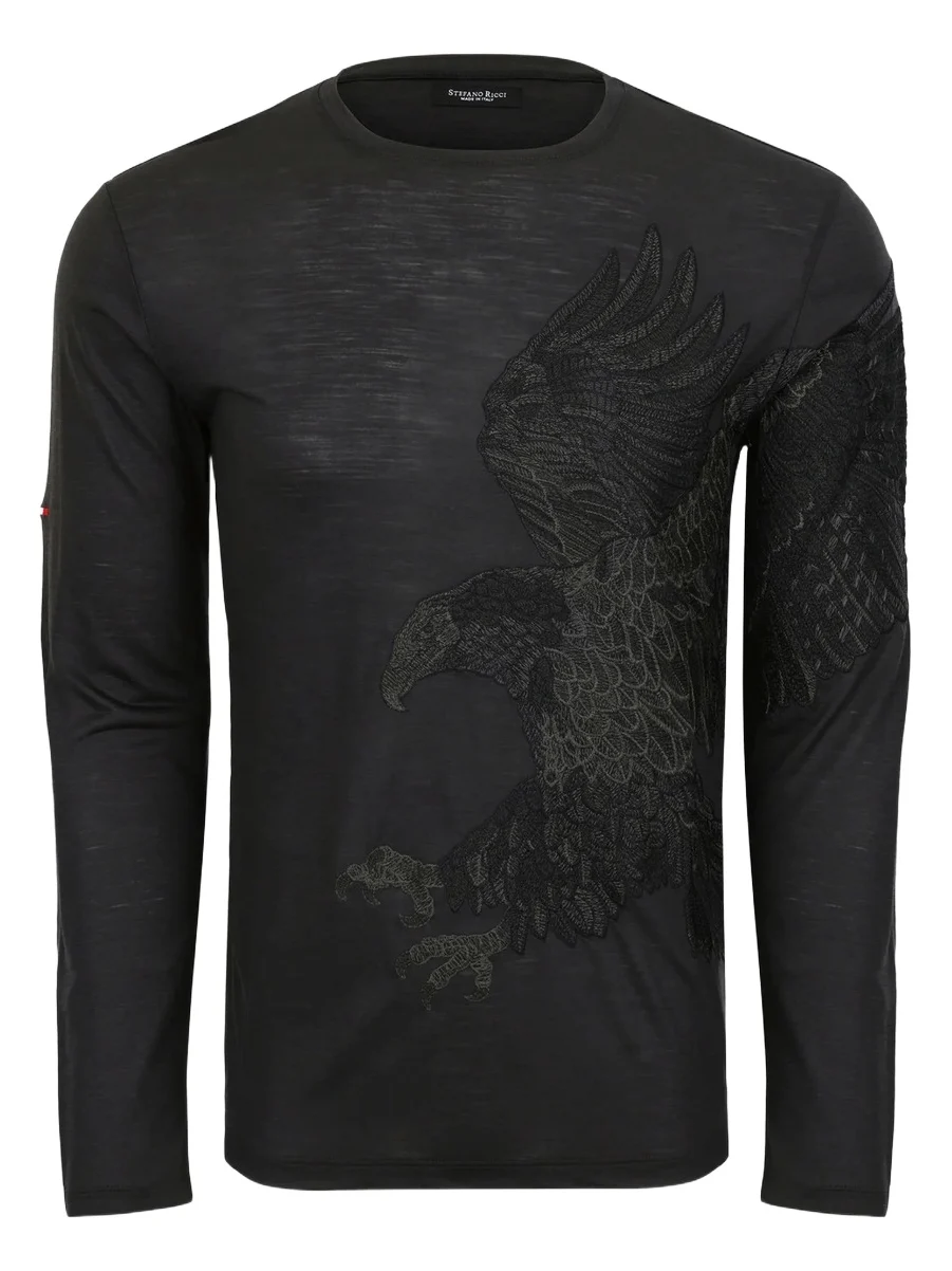 Men's Embroidered Flying Eagle Long-Sleeve T-Shirt Men's Embroidered Flying Eagle Long-Sleeve T-Shirt