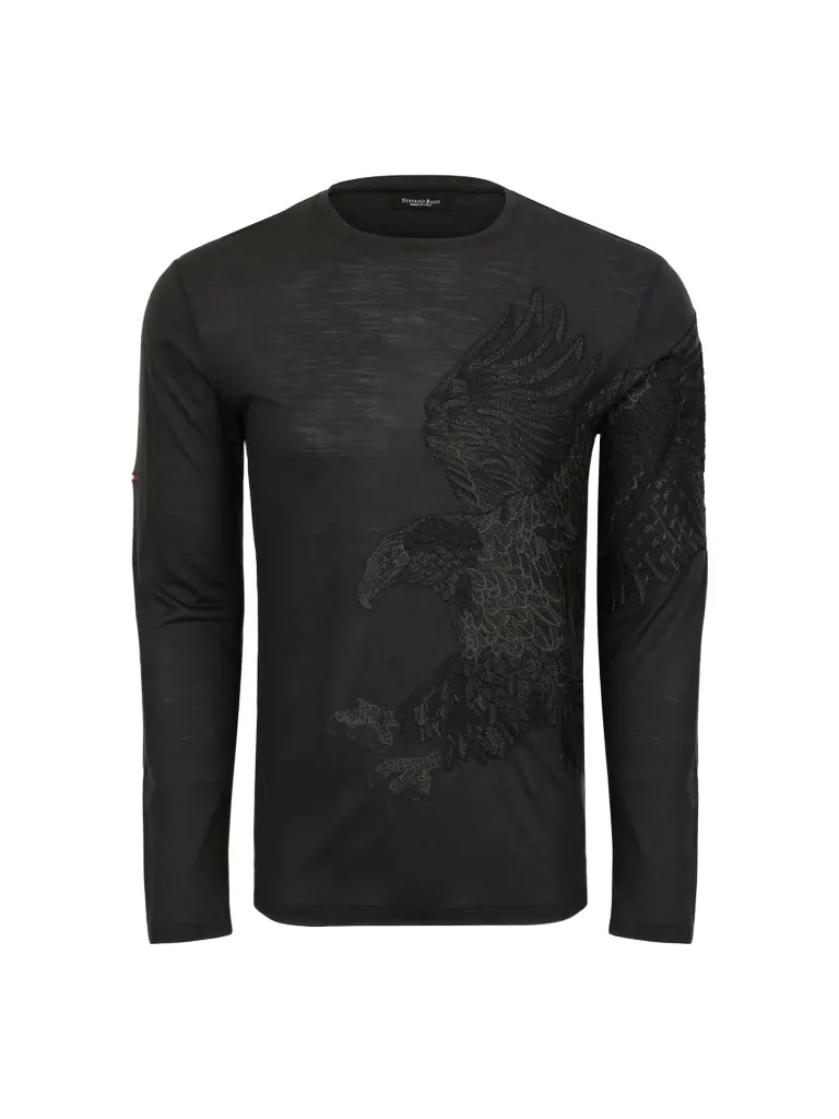 Men's Embroidered Flying Eagle Long-Sleeve T-Shirt
