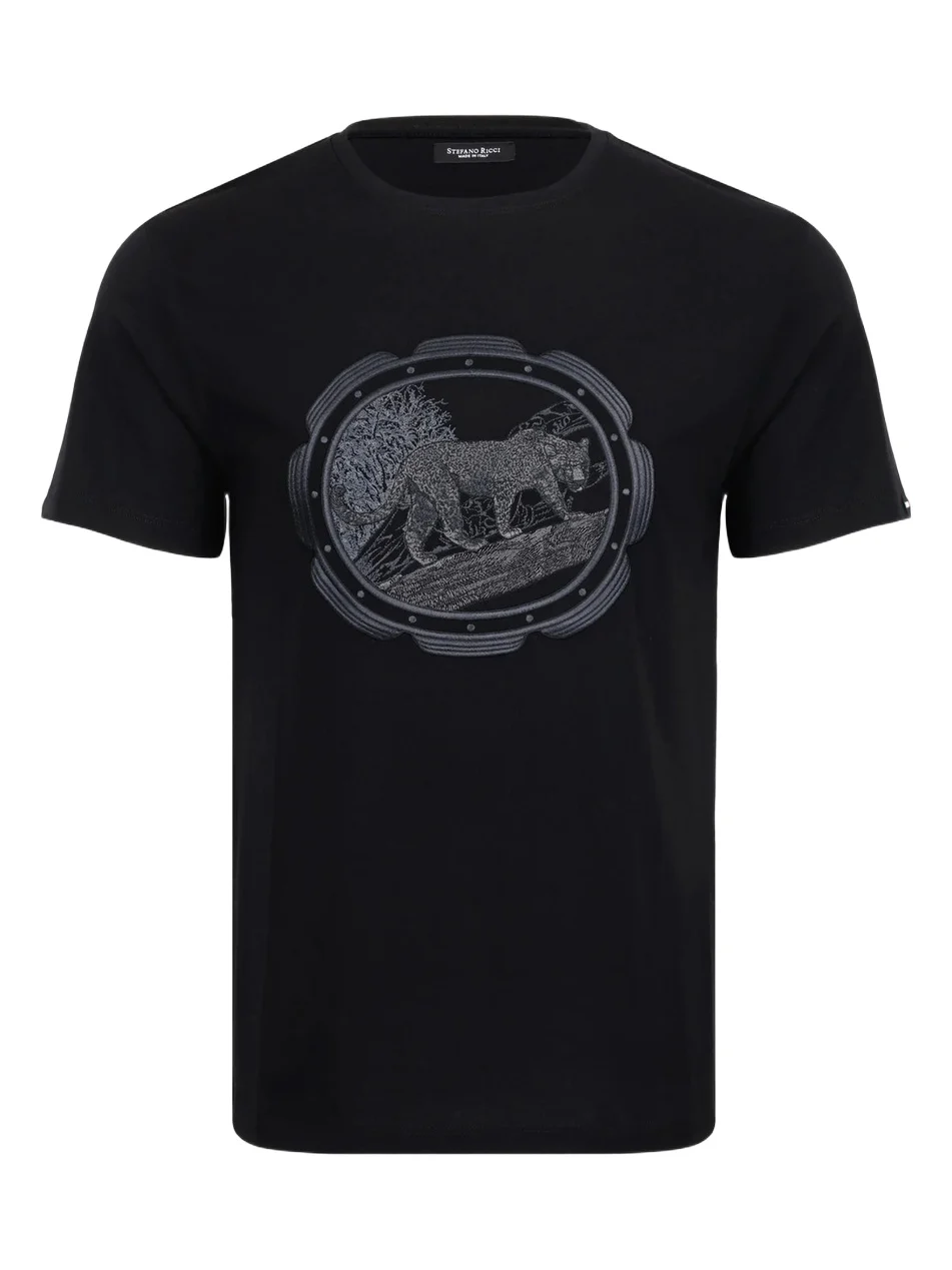 Stefano Ricci Men's Cotton-Blend Embroidered Cheetah T-Shirt