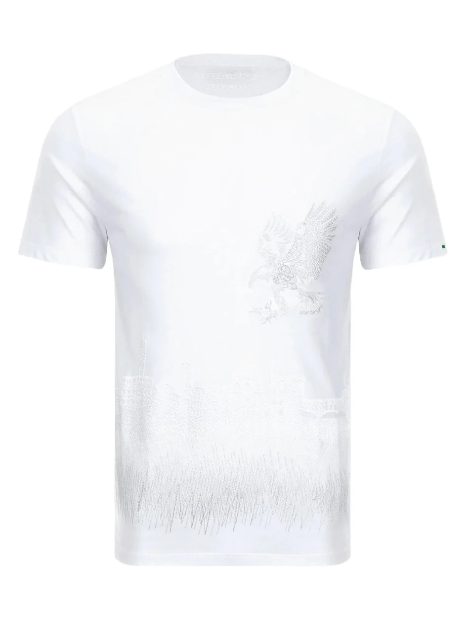 Stefano Ricci Men's Crewneck Florence Skyline Embroidered T-Shirt