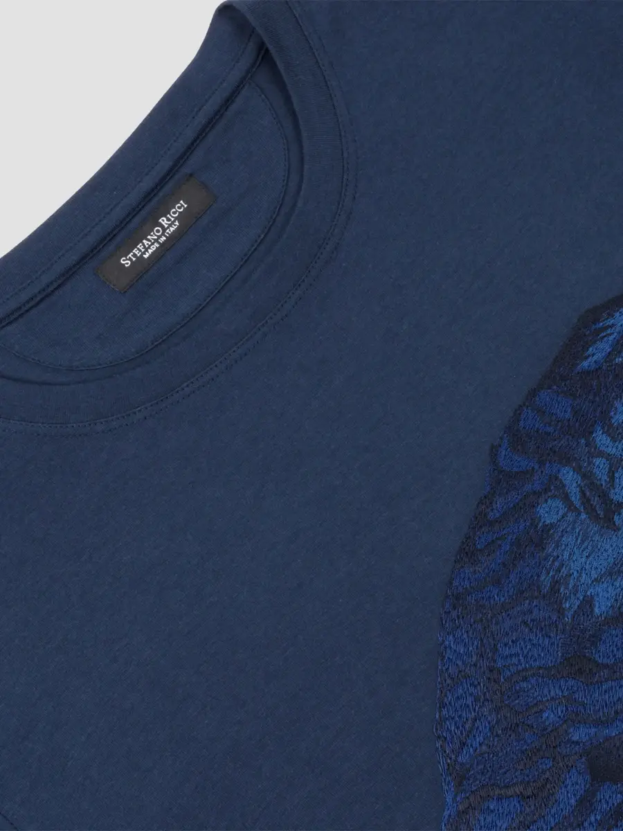 Stefano Ricci Men's Embroidered Roaring Tiger T-Shirt | Thumbnail 2 Stefano Ricci Men's Embroidered Roaring Tiger T-Shirt | Thumbnail 2
