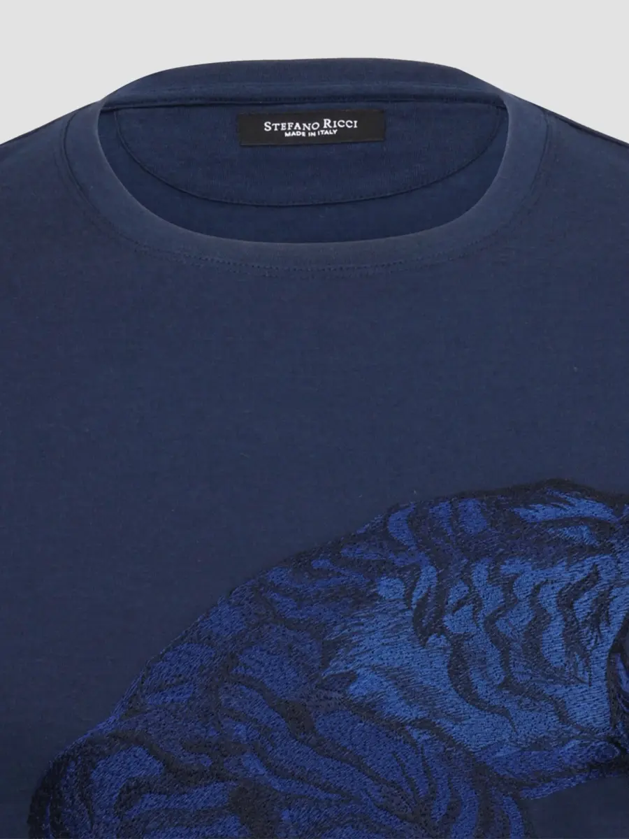 Stefano Ricci Men's Embroidered Roaring Tiger T-Shirt | Thumbnail 3 Stefano Ricci Men's Embroidered Roaring Tiger T-Shirt | Thumbnail 3