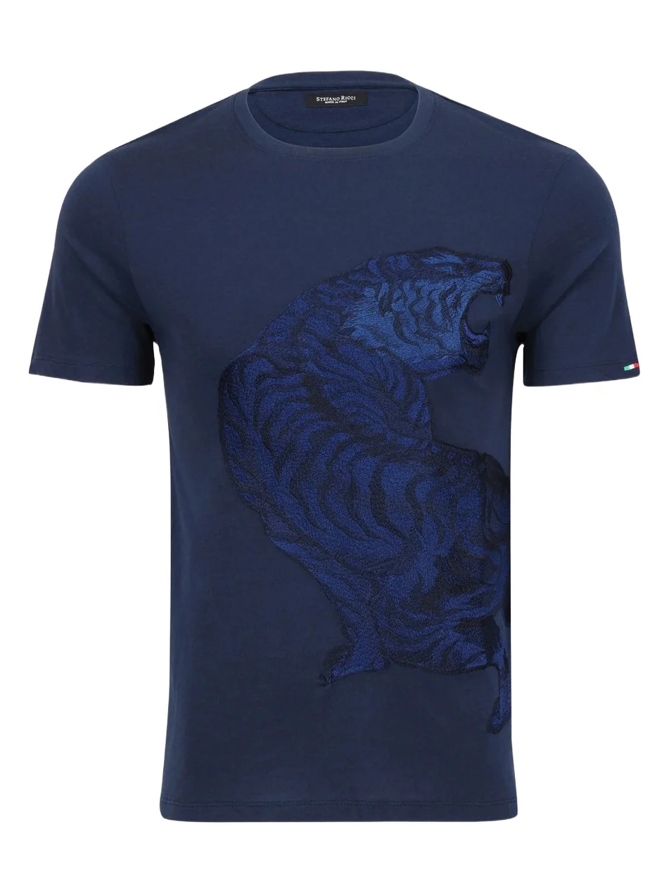 Stefano Ricci Men's Embroidered Roaring Tiger T-Shirt