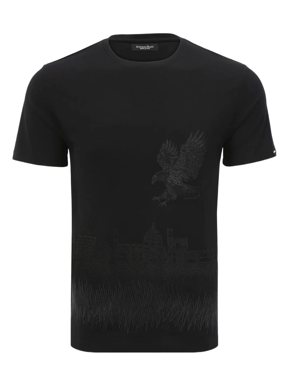 Stefano Ricci Men's Crewneck Florence Skyline Embroidered T-Shirt