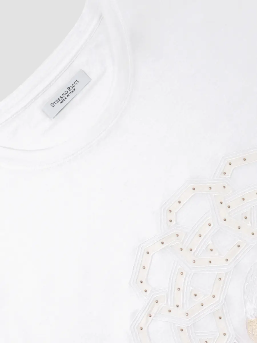 Stefano Ricci Men's Studded Embroidered Eagle Medallion T-Shirt | Thumbnail 2 Stefano Ricci Men's Studded Embroidered Eagle Medallion T-Shirt | Thumbnail 2