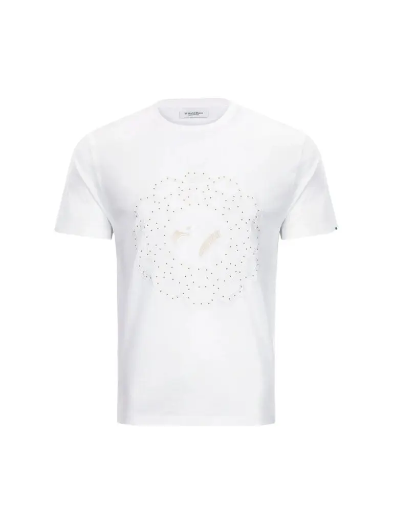 Stefano Ricci Men's Studded Embroidered Eagle Medallion T-Shirt