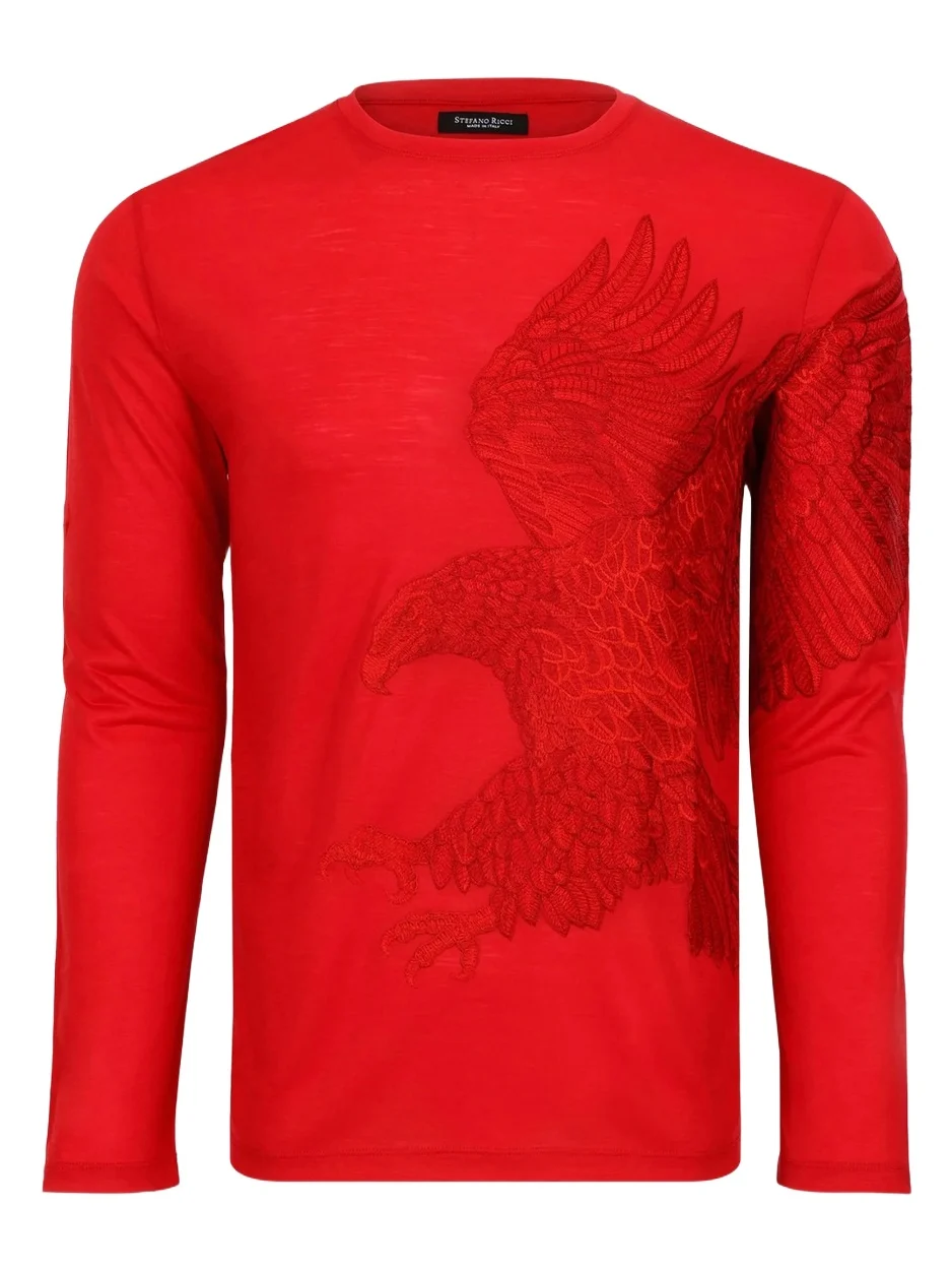 Men's Embroidered Flying Eagle Long-Sleeve T-Shirt Men's Embroidered Flying Eagle Long-Sleeve T-Shirt