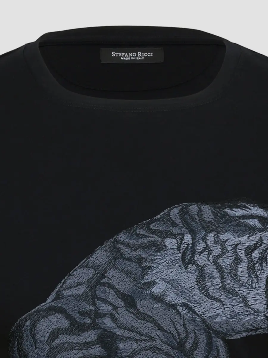 Stefano Ricci Men's Embroidered Roaring Tiger Long-Sleeve T-Shirt | Thumbnail 3 Stefano Ricci Men's Embroidered Roaring Tiger Long-Sleeve T-Shirt | Thumbnail 3