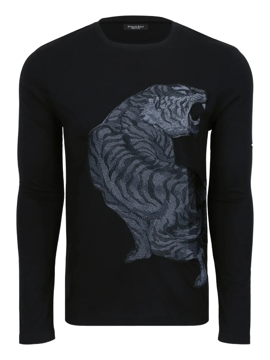 Stefano Ricci Men's Embroidered Roaring Tiger Long-Sleeve T-Shirt