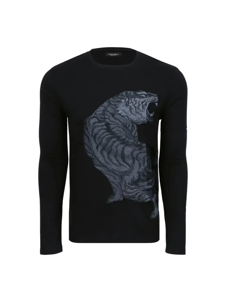 Stefano Ricci Men's Embroidered Roaring Tiger Long-Sleeve T-Shirt