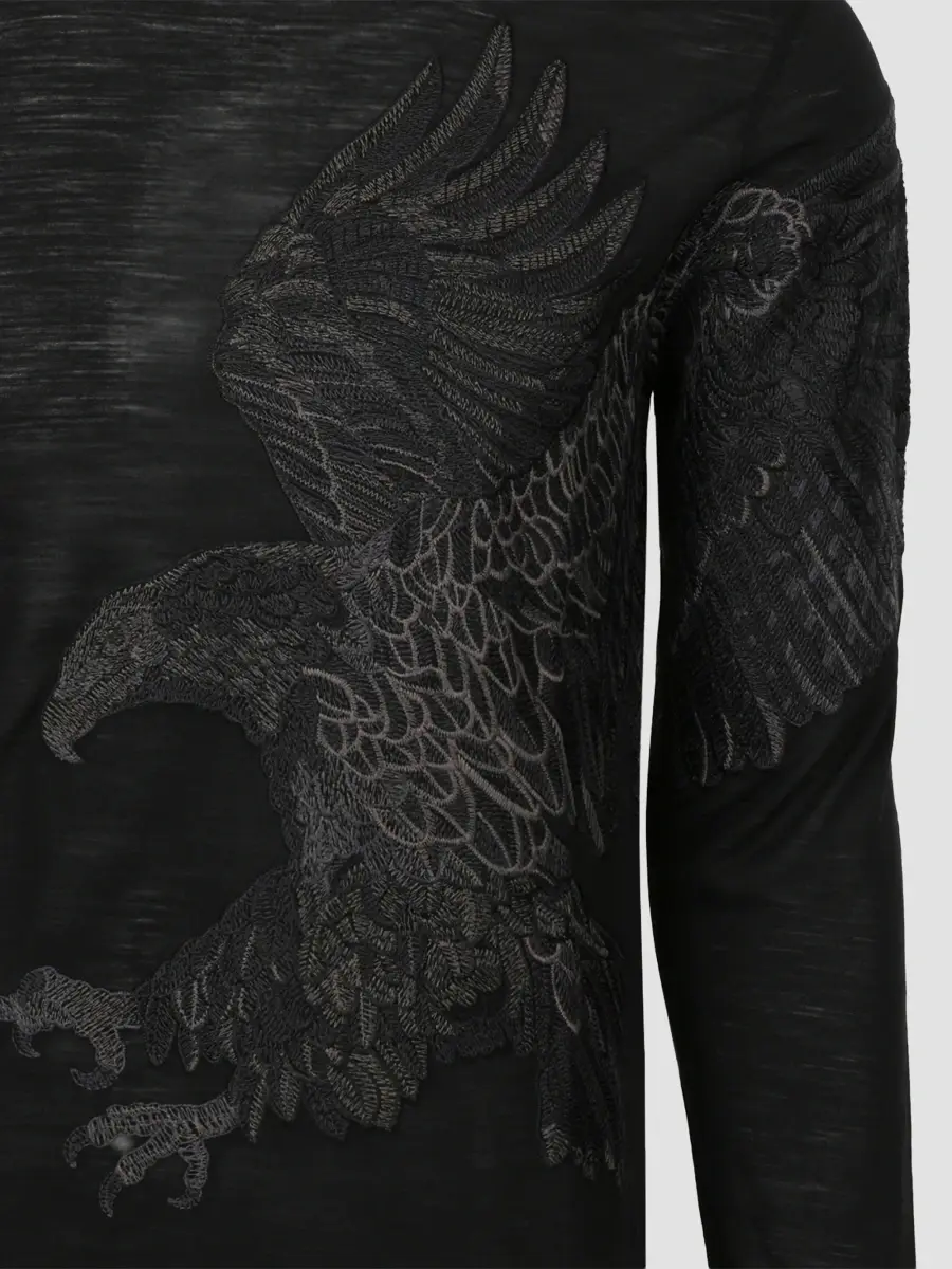 Stefano Ricci Men's Embroidered Flying Eagle Long-Sleeve T-Shirt | Thumbnail 3