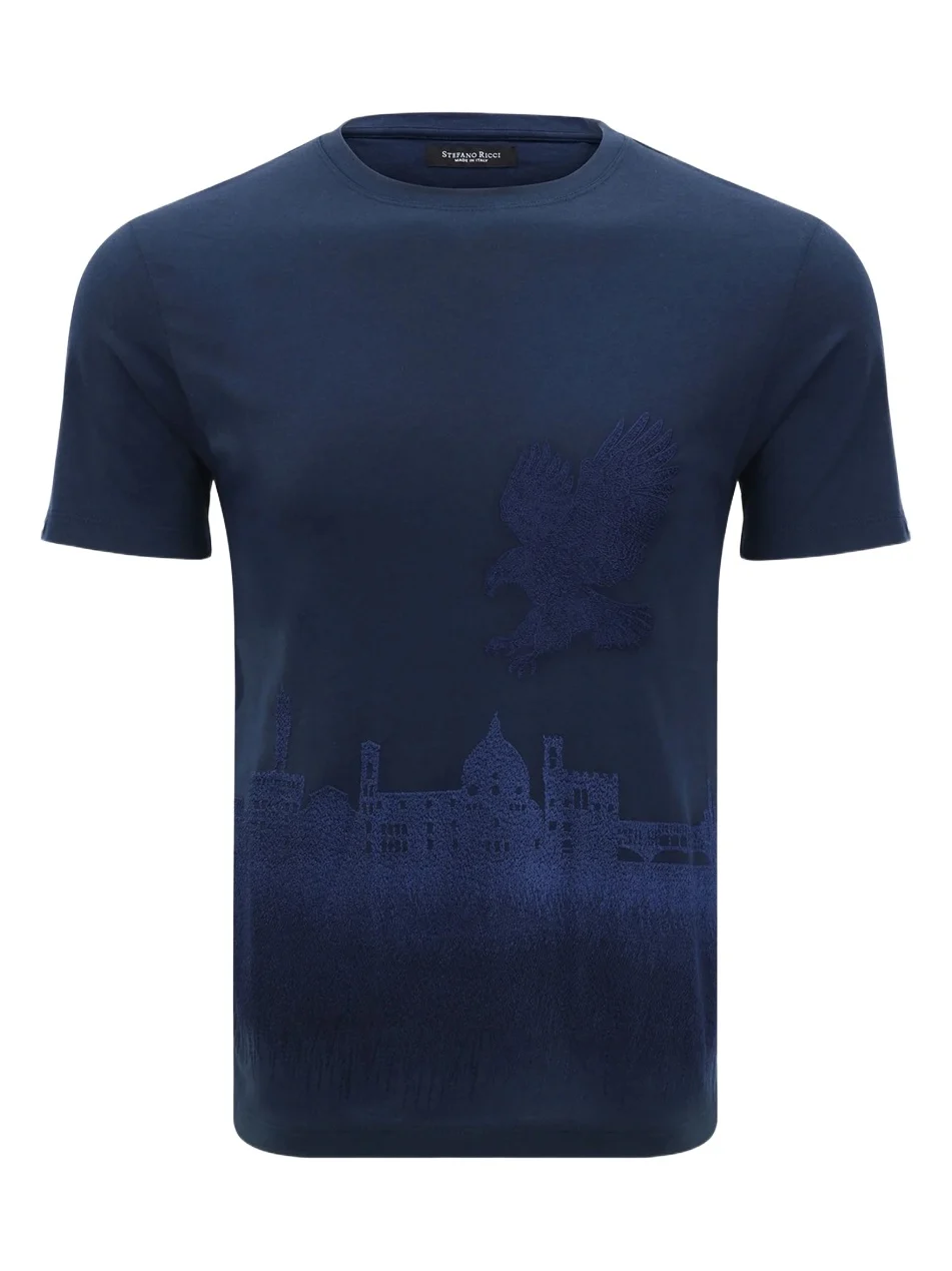 Stefano Ricci Men's Crewneck Florence Skyline Embroidered T-Shirt