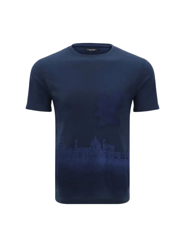 Stefano Ricci Men's Crewneck Florence Skyline Embroidered T-Shirt