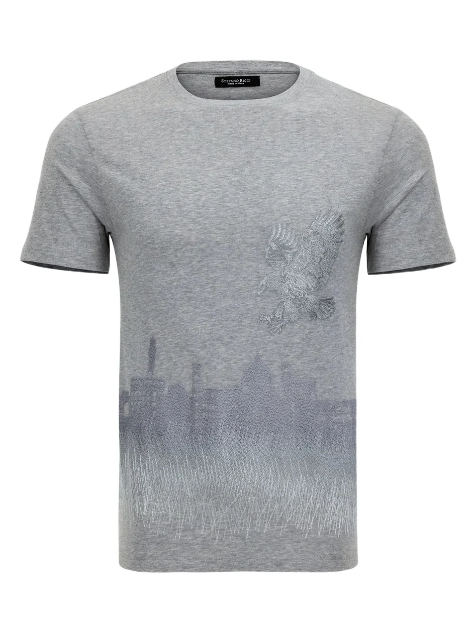 Stefano Ricci Men's Crewneck Florence Skyline Embroidered T-Shirt