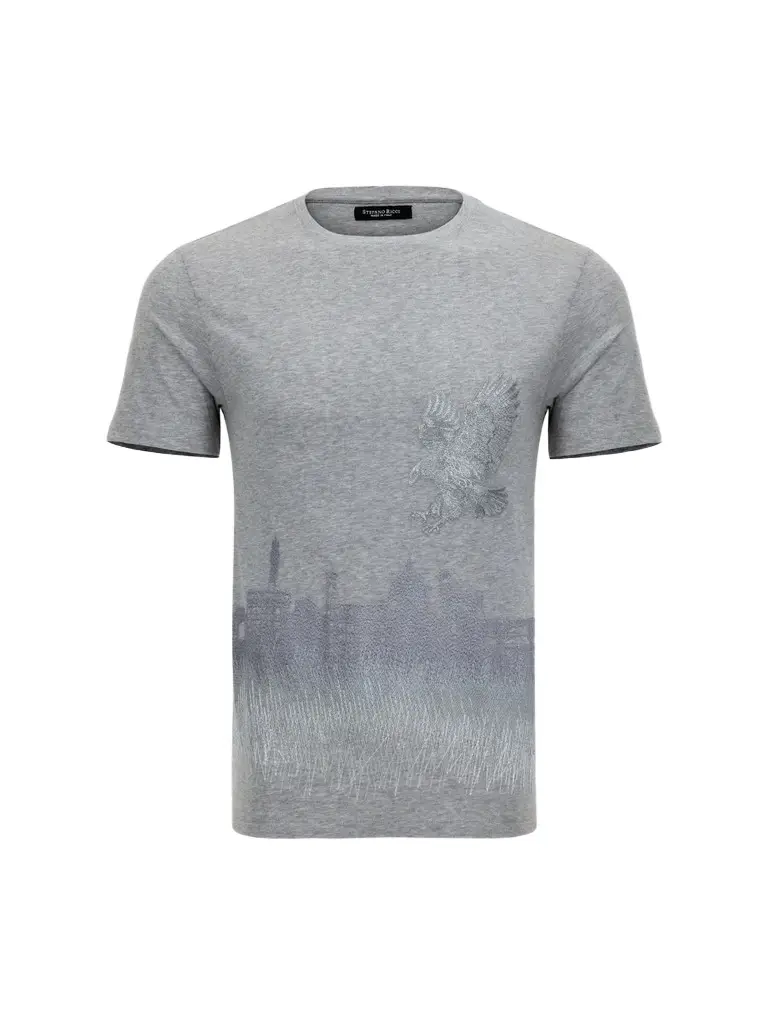 Stefano Ricci Men's Crewneck Florence Skyline Embroidered T-Shirt