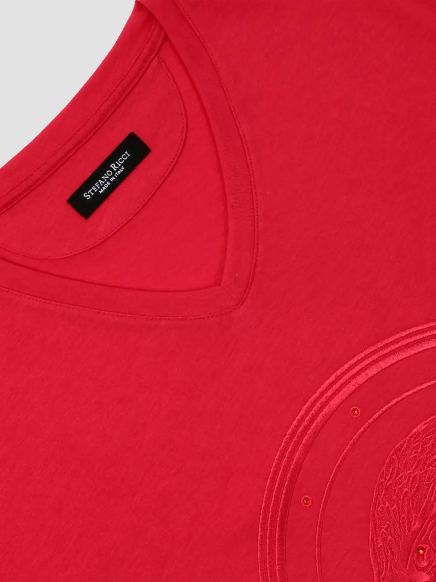 Stefano Ricci Men's Studded Embroidered Eagle V-Neck T-Shirt | Thumbnail 2 Stefano Ricci Men's Studded Embroidered Eagle V-Neck T-Shirt | Thumbnail 2