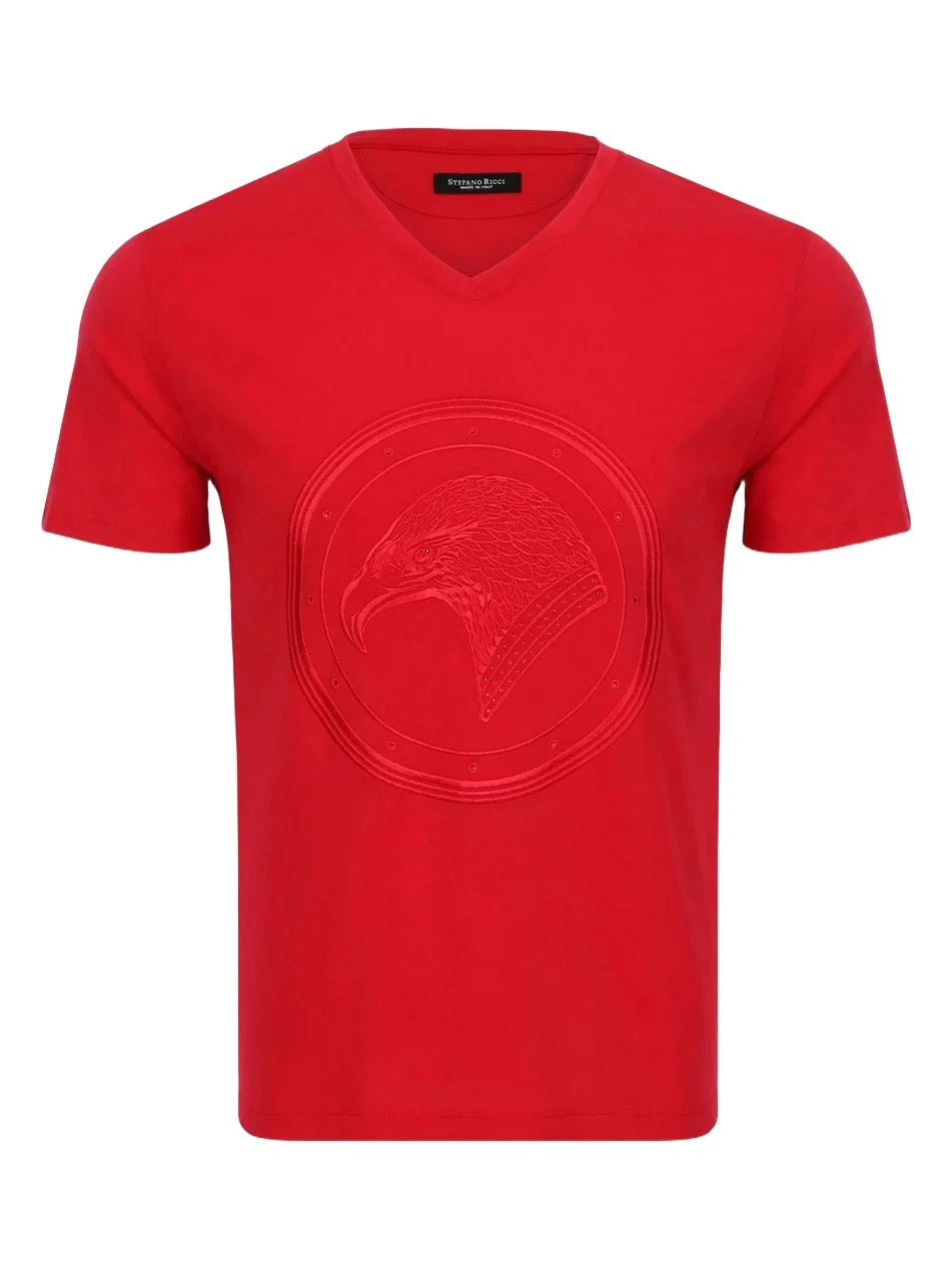 Stefano Ricci Men's Studded Embroidered Eagle V-Neck T-Shirt