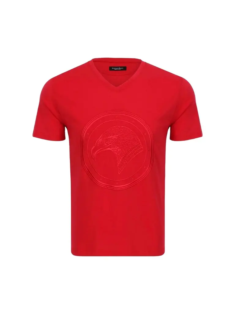 Stefano Ricci Men's Studded Embroidered Eagle V-Neck T-Shirt