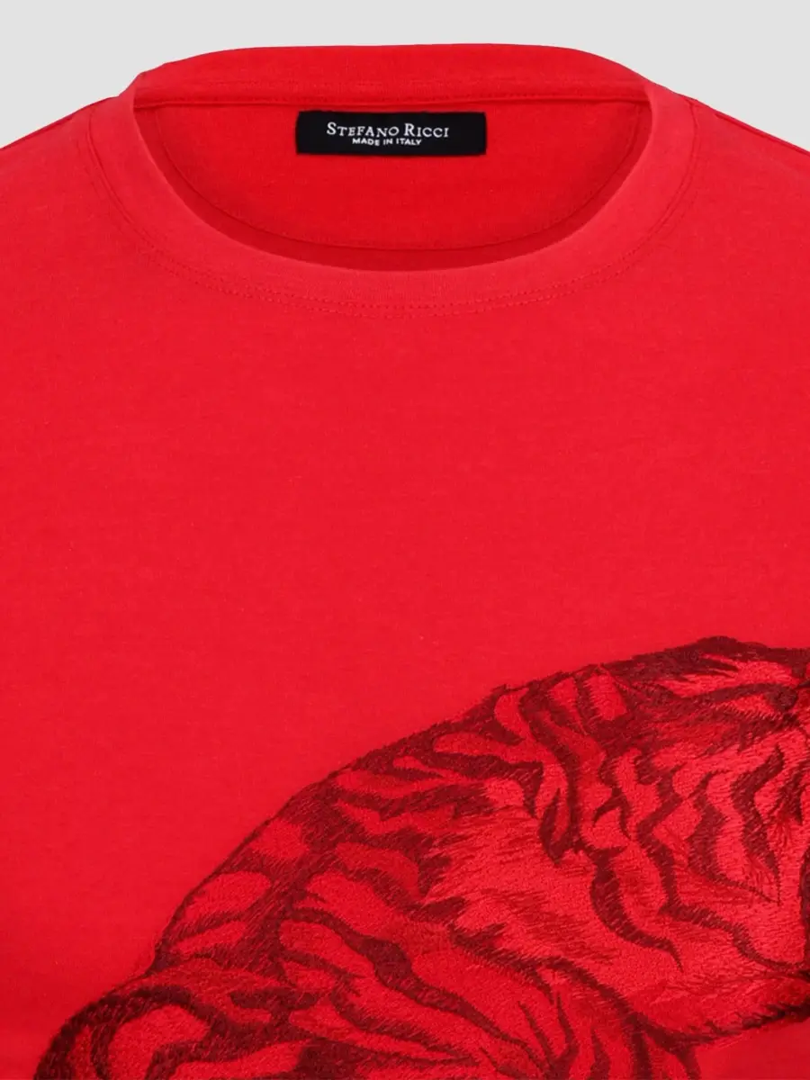 Stefano Ricci Men's Embroidered Roaring Tiger T-Shirt | Thumbnail 3 Stefano Ricci Men's Embroidered Roaring Tiger T-Shirt | Thumbnail 3