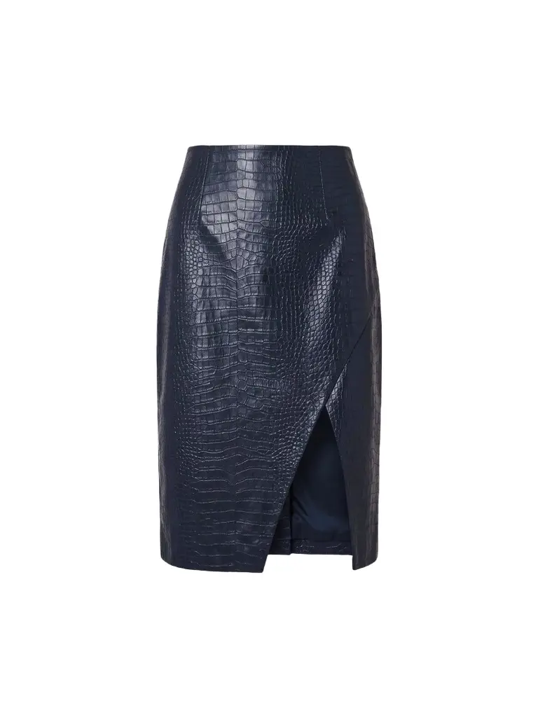 Nicholas the Label Women's Livia Croc-Embossed Faux-Leather Knee-Length Skirt