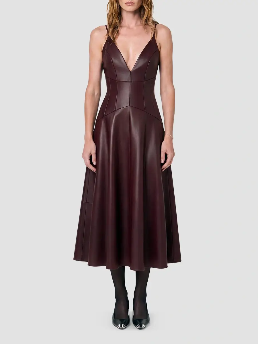 Nicholas the Label Women's Nora Faux-Leather Plunge Neck Midi Dress | Thumbnail 2 Nicholas the Label Women's Nora Faux-Leather Plunge Neck Midi Dress | Thumbnail 2