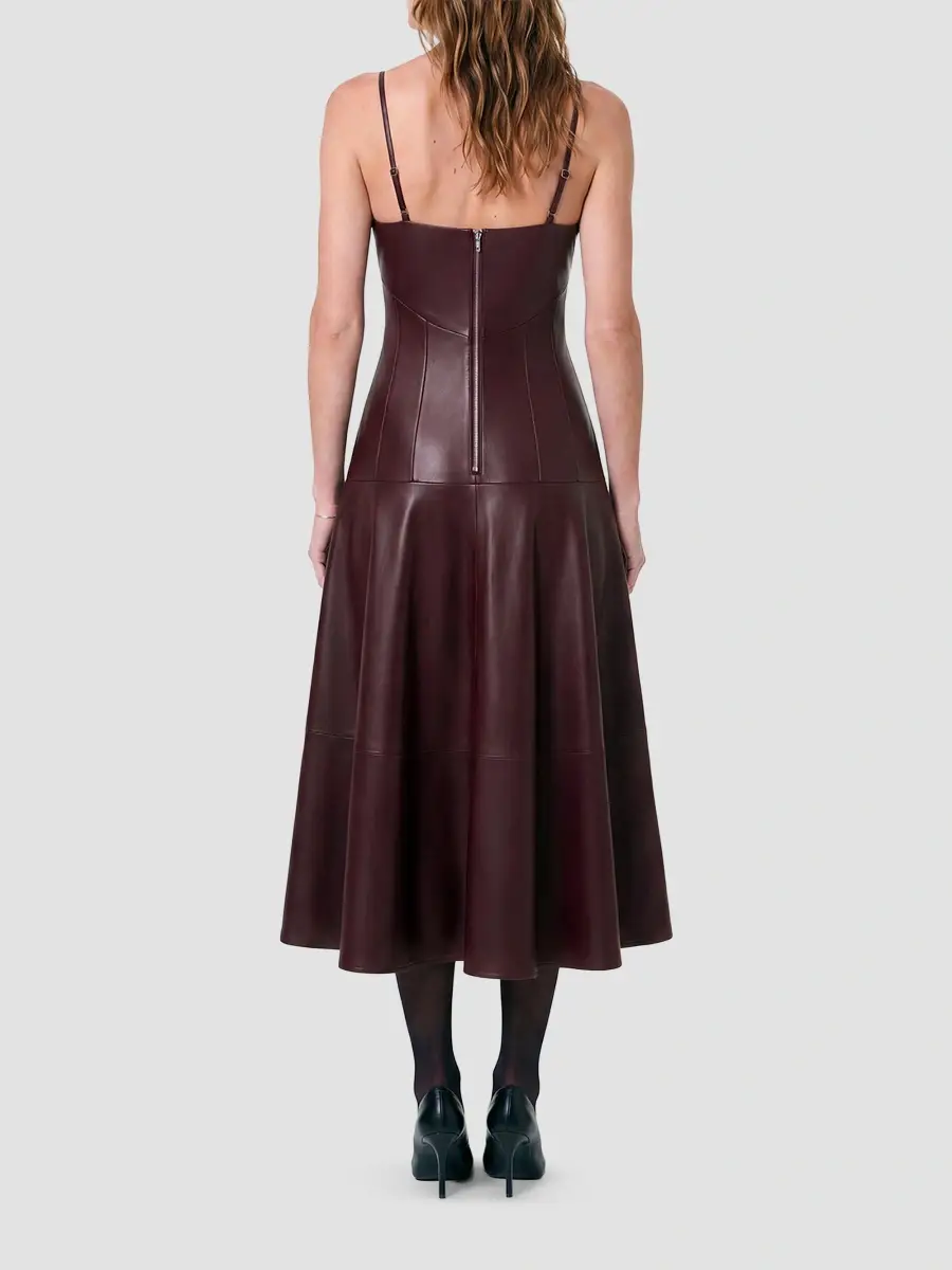 Nicholas the Label Women's Nora Faux-Leather Plunge Neck Midi Dress | Thumbnail 3 Nicholas the Label Women's Nora Faux-Leather Plunge Neck Midi Dress | Thumbnail 3
