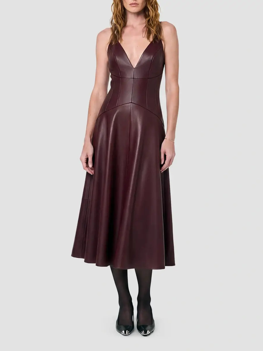 Nicholas the Label Women's Nora Faux-Leather Plunge Neck Midi Dress | Thumbnail 4 Nicholas the Label Women's Nora Faux-Leather Plunge Neck Midi Dress | Thumbnail 4