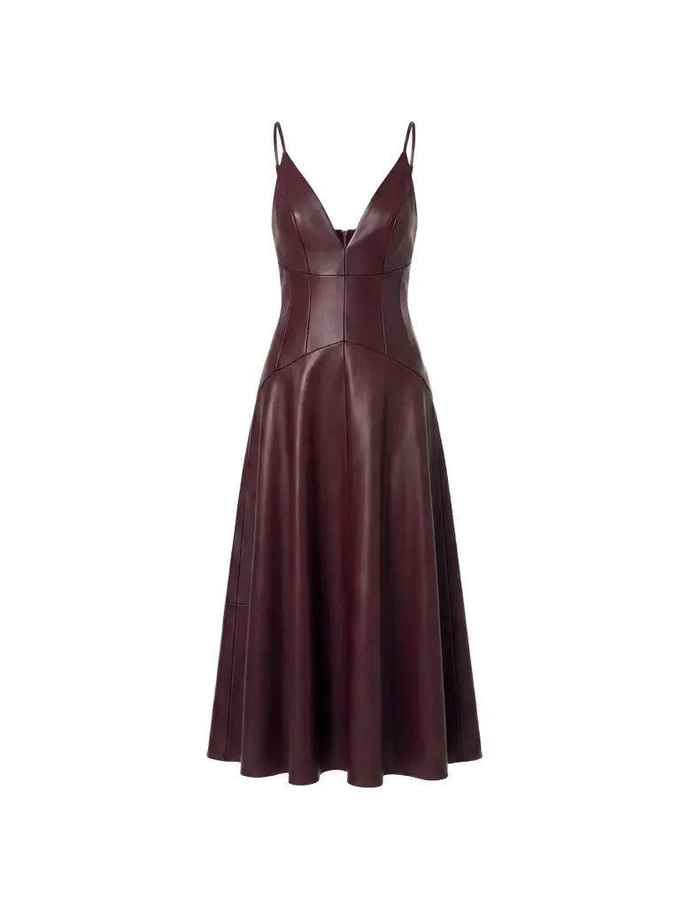 Women's Nora Faux-Leather Plunge Neck Midi Dress Women's Nora Faux-Leather Plunge Neck Midi Dress