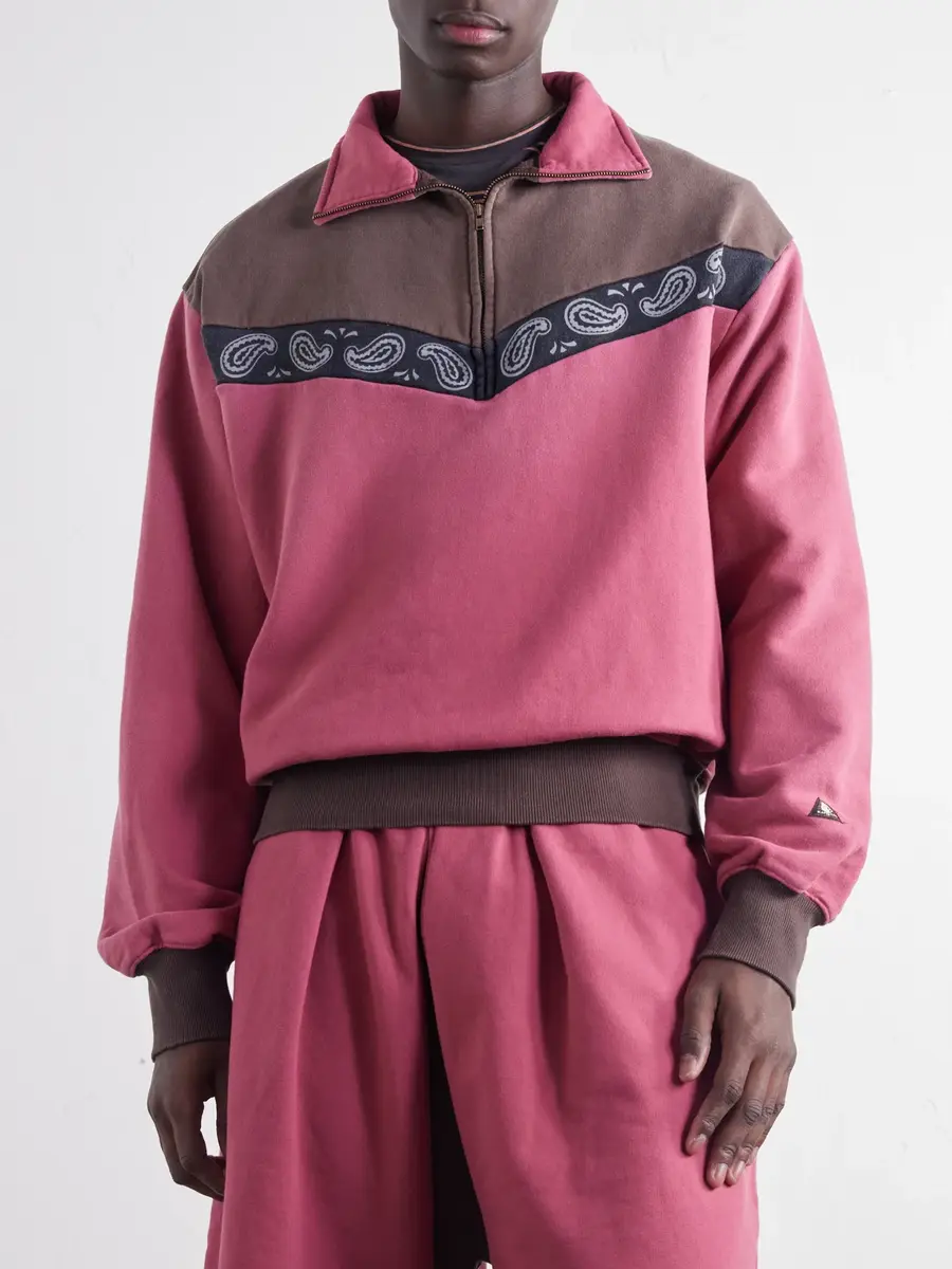 KAPITAL Colour-Block Paisley-Trimmed Cotton-Jersey Half-Zip Sweatshirt - Men | Thumbnail 3 KAPITAL Colour-Block Paisley-Trimmed Cotton-Jersey Half-Zip Sweatshirt - Men | Thumbnail 3